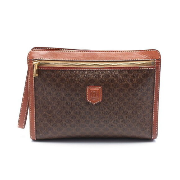 Celine bag leather clutch Macadam brown canvas - Picture 1 of 7